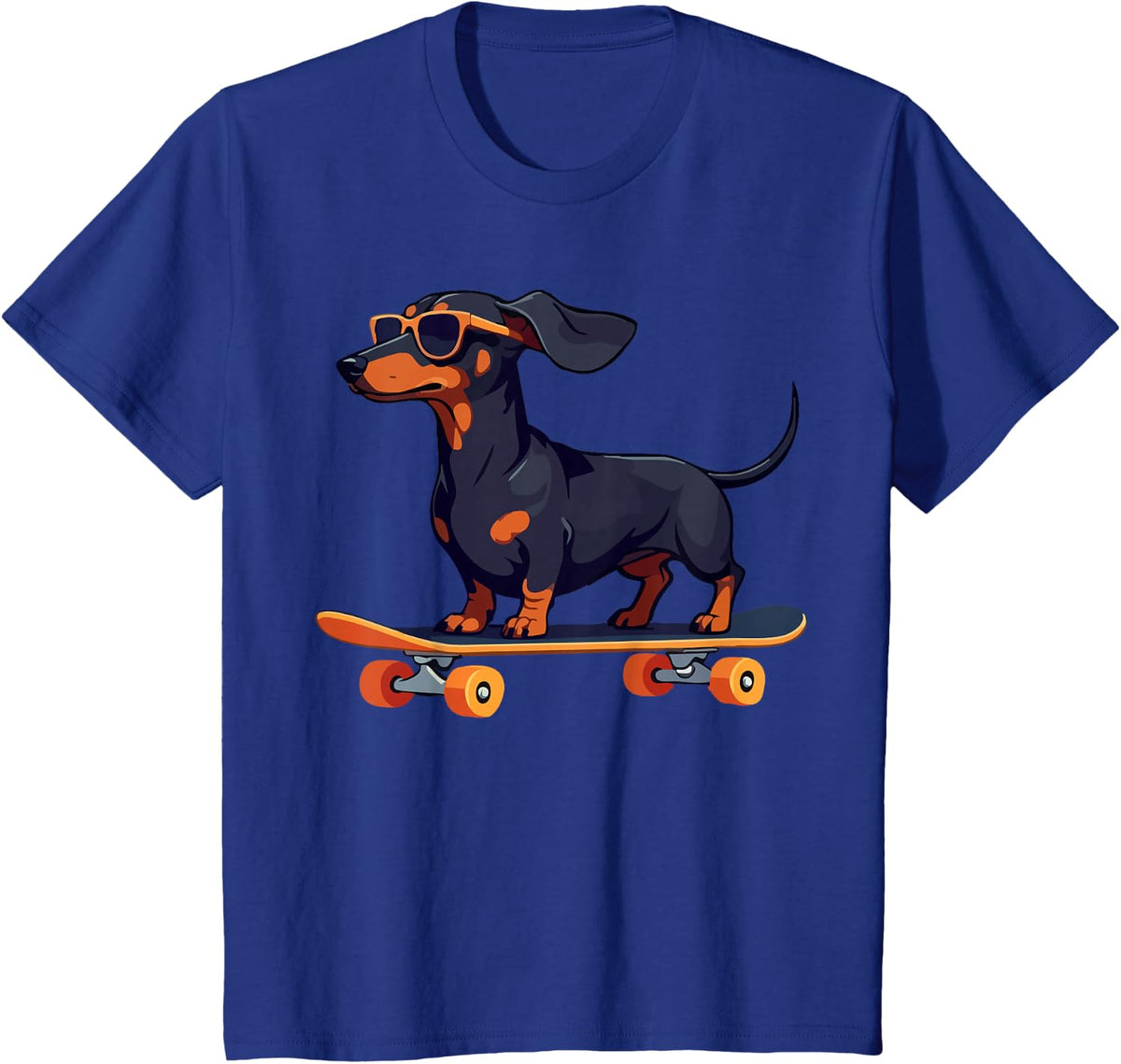 Dachshund Wiener Dog with Sunglasses on a Skateboard Funny T-Shirt - Royal Blue