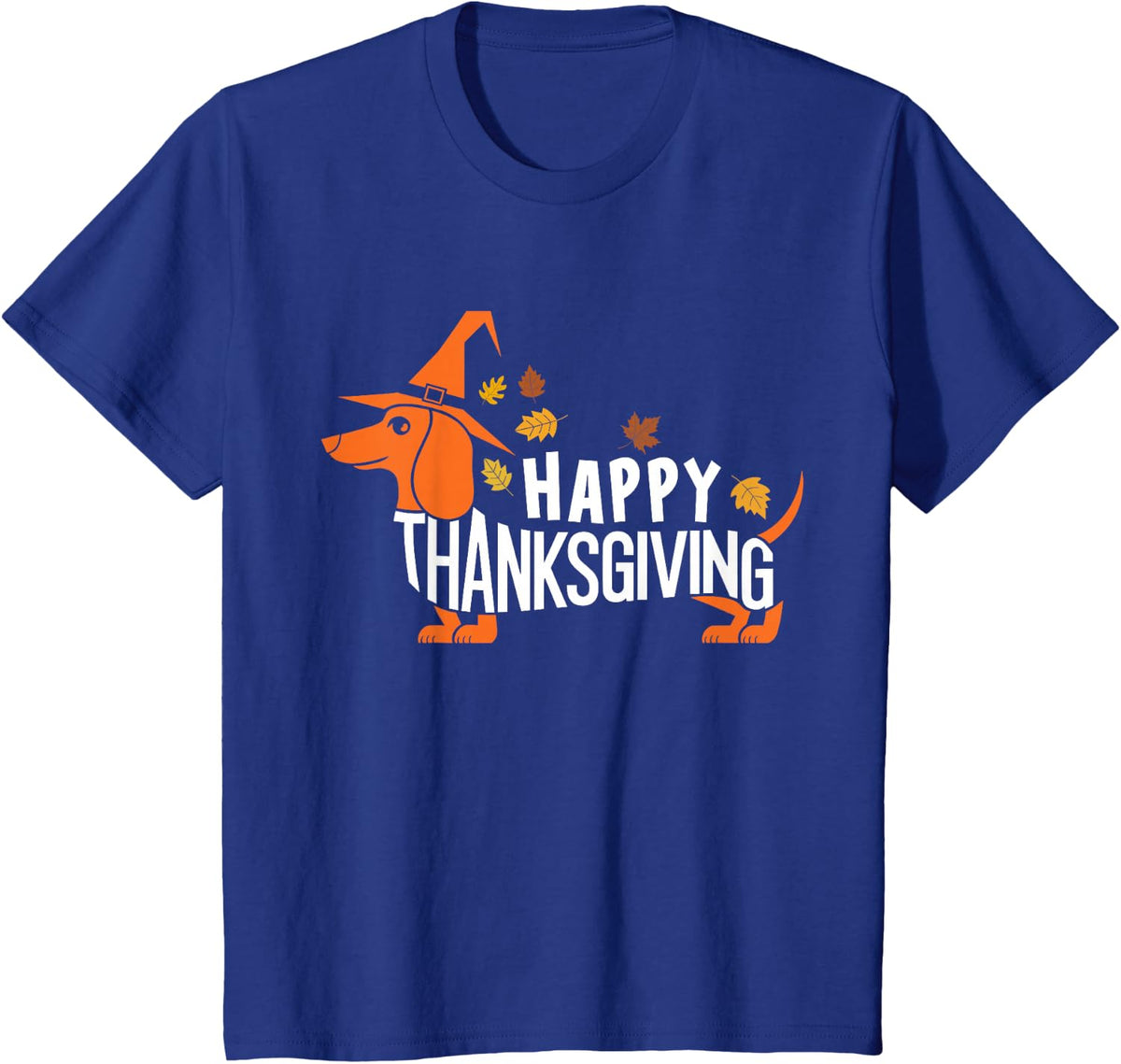 Autumn Pumpkin Fall Dachshund Thanksgiving Womens Mens Kids T-Shirt - Royal Blue