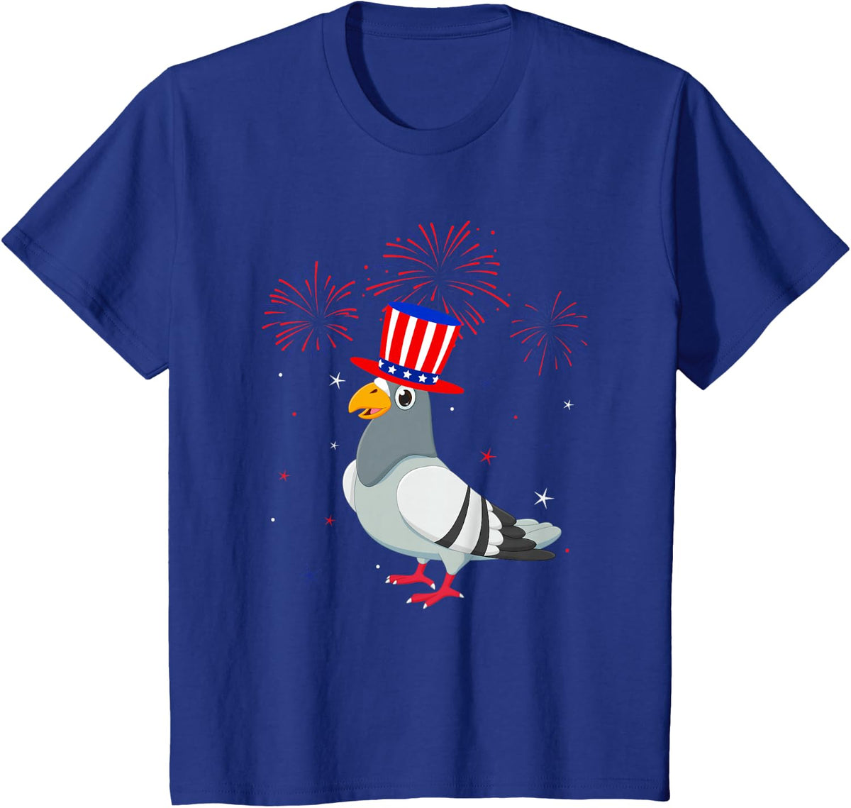 Pigeon Graphic Red White Blue Fireworks Decor 4th Of July T-Shirt - Royal Blue