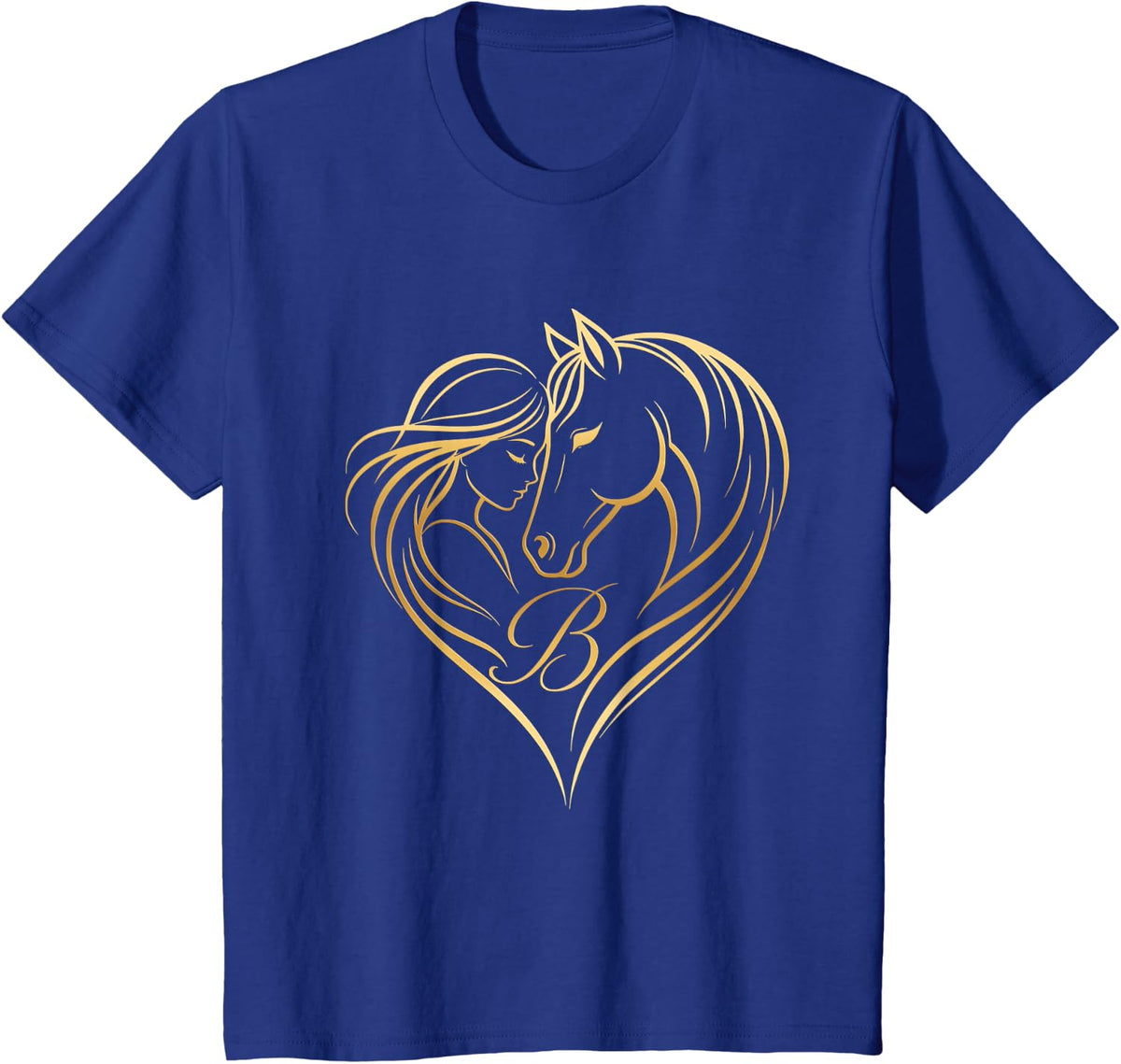 Horse and Girl Letter B Women Equestrian Horseback Riding T-Shirt - Royal Blue