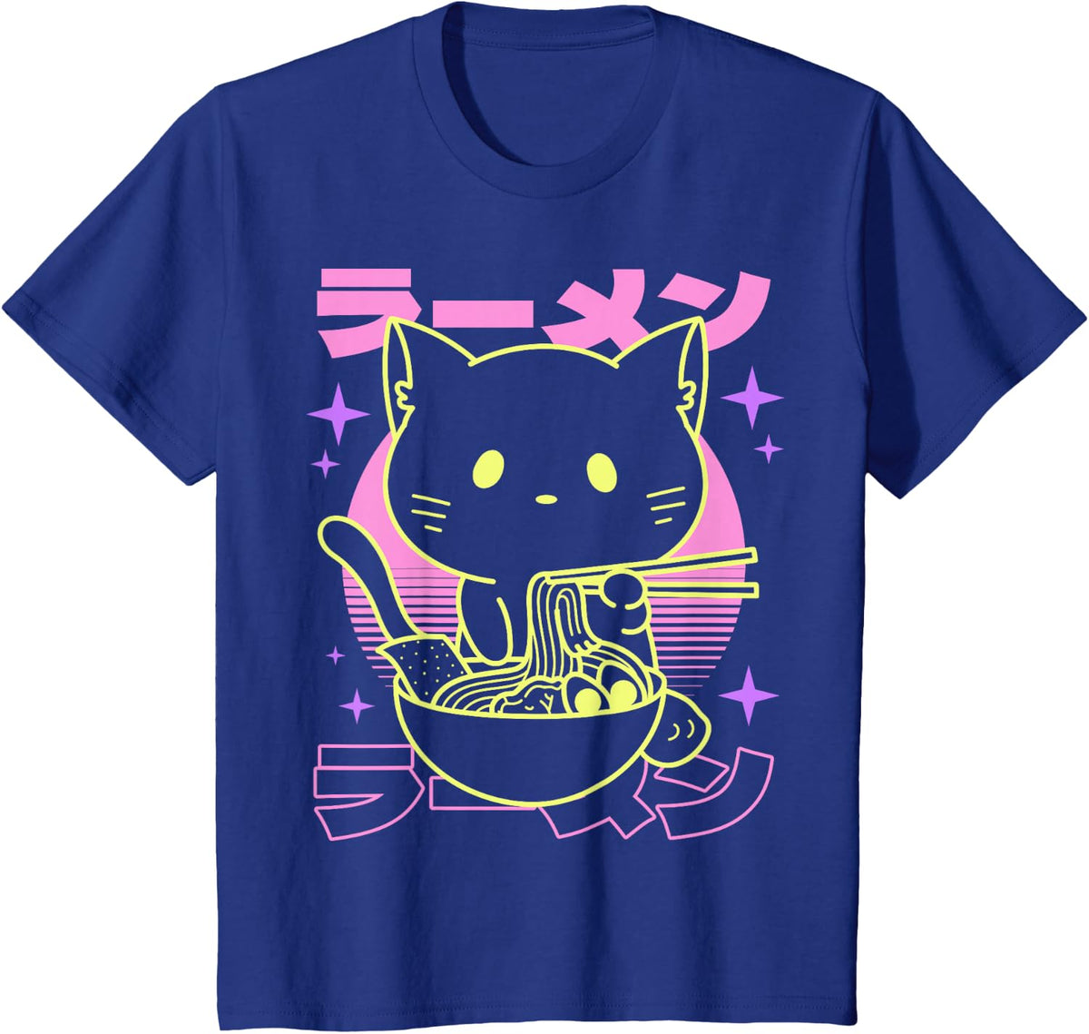 Anime Ramen Cat Japanese Retro Noodles Aesthetic Kawaii Cat Tee T-Shirt - Royal Blue