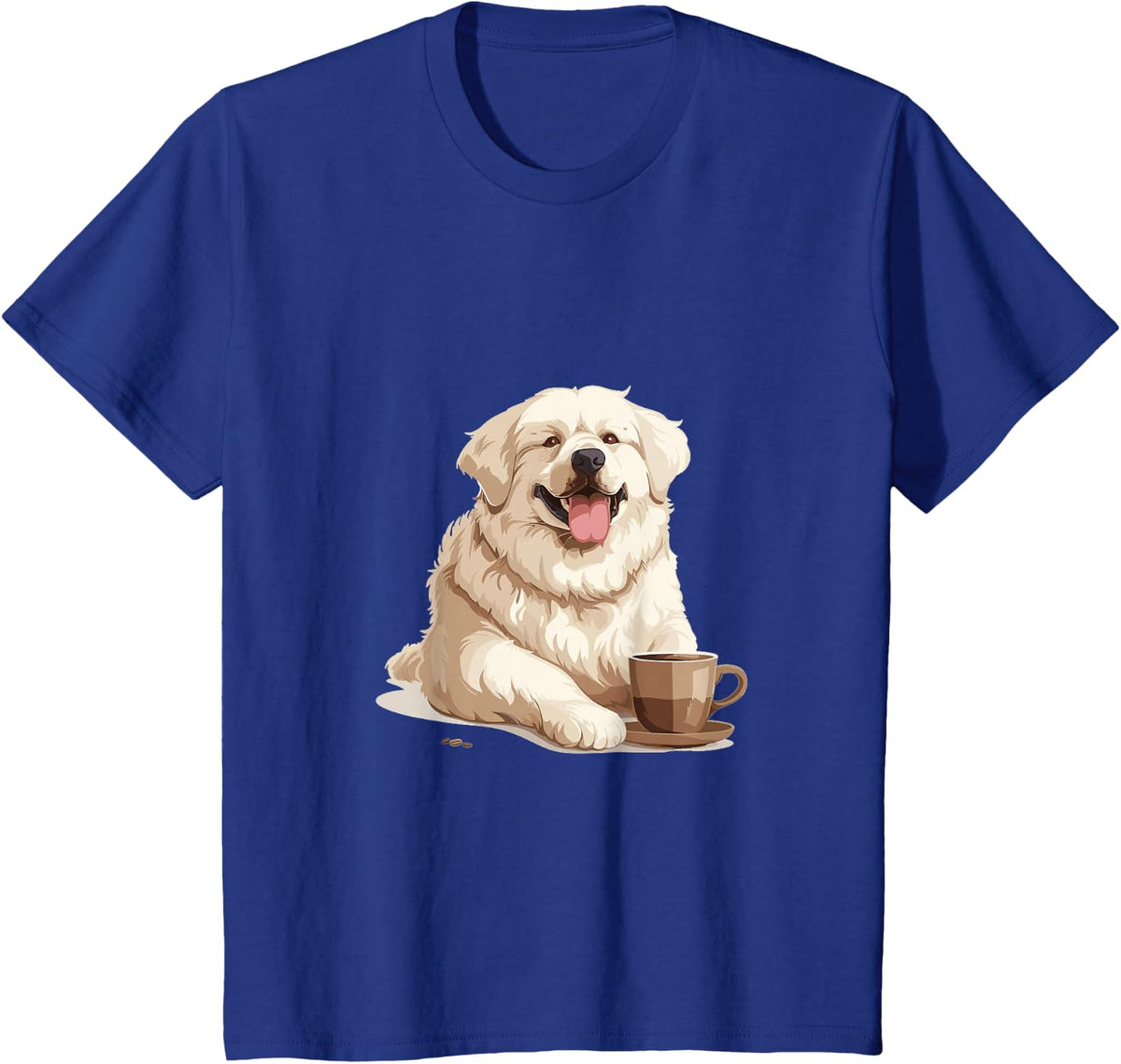 Great Pyrenees Coffee Dog Breed Graphic T-Shirt - Royal Blue