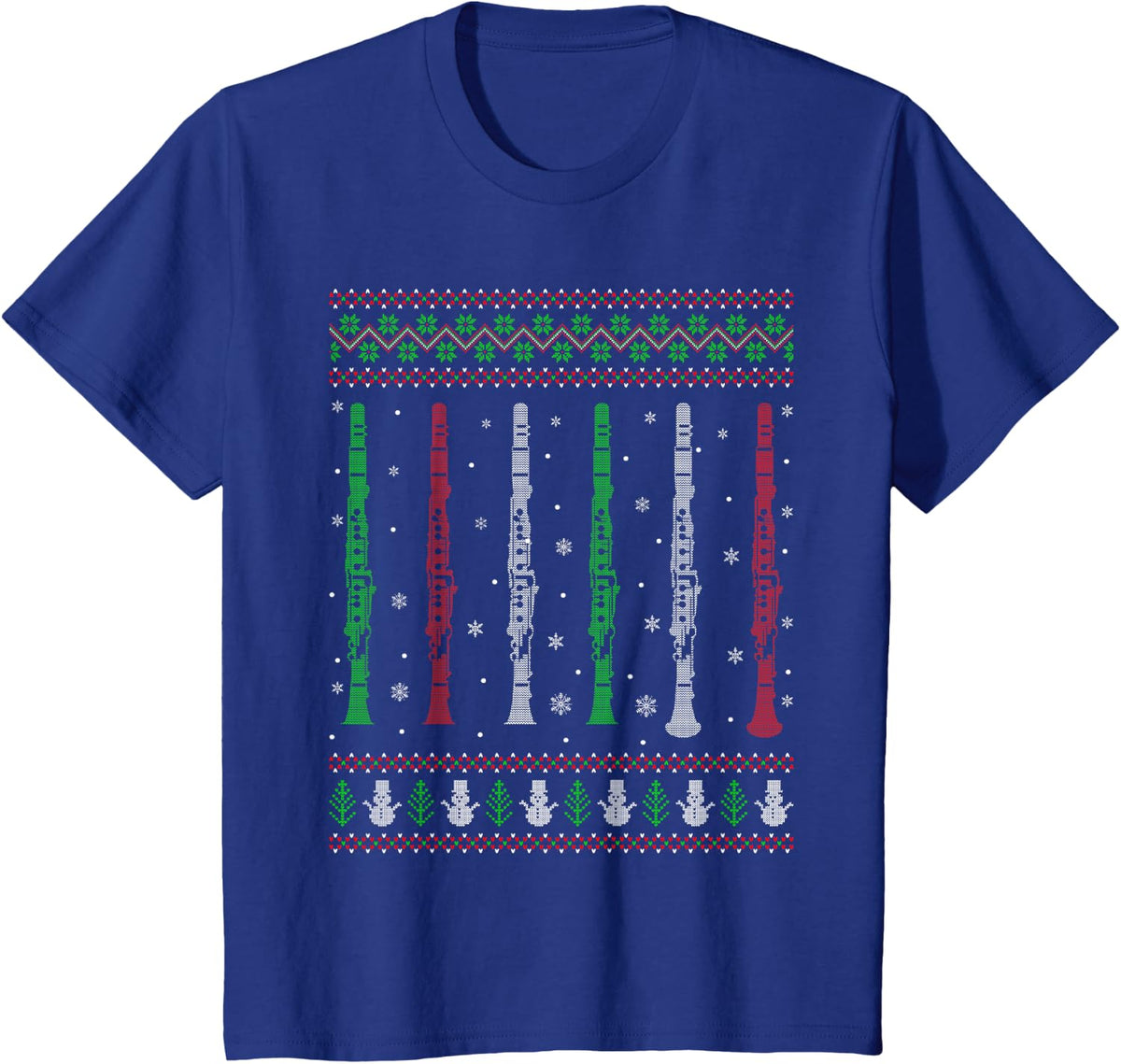 Clarinet Ugly Christmas Sweaters Marching Band Clarinet Xmas T-Shirt - Royal Blue