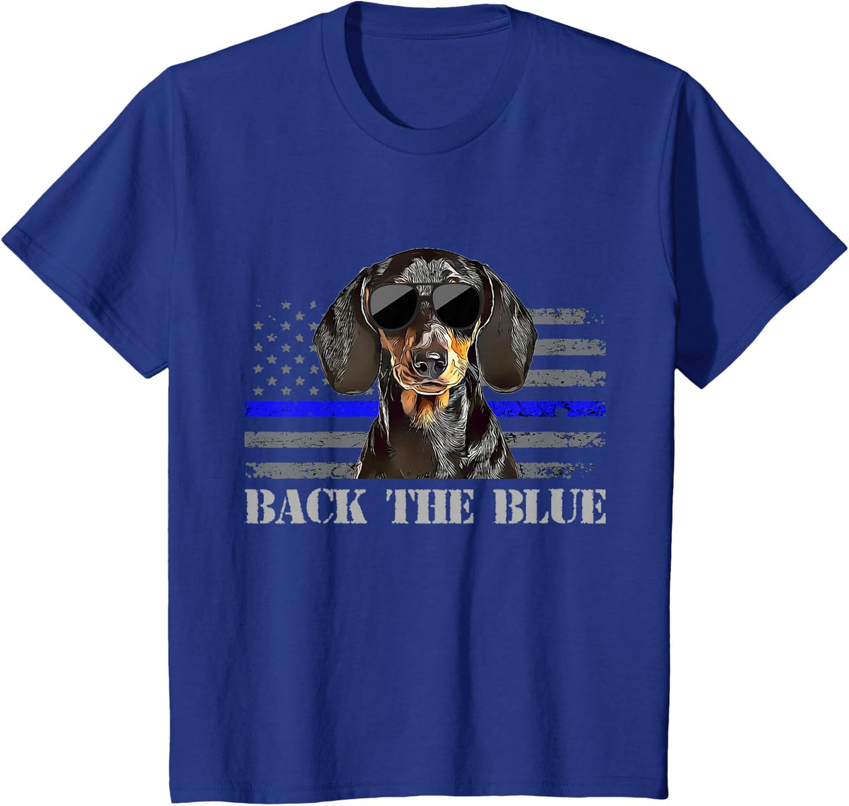 Dachshund Thin Blue Line American Flag Police Dog T-Shirt - Royal Blue