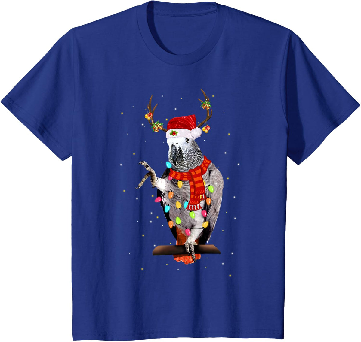 African Grey Parrot Reindeer Christmas Light Funny Gift T-Shirt - Royal Blue