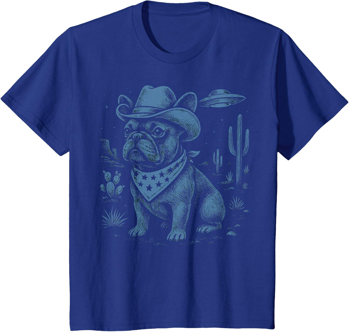 French Bulldog Cowboy UFO T-Shirt - Royal Blue