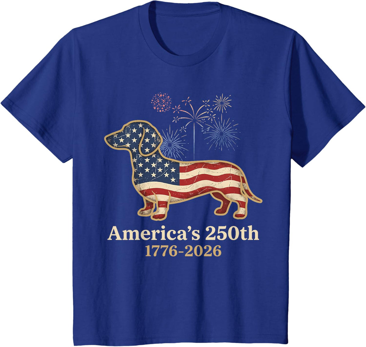 Dachshund 250th Patriotic Dog Fireworks Funny Wiener Dog T-Shirt - Royal Blue