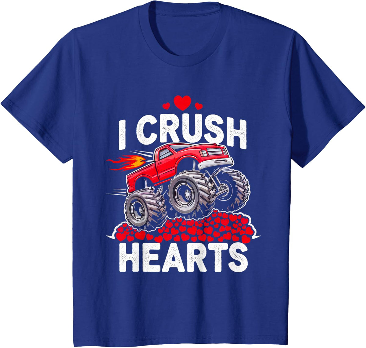 Valentines Day Monster Truck Boys Kids I Crush Hearts Truck T-Shirt - Royal Blue