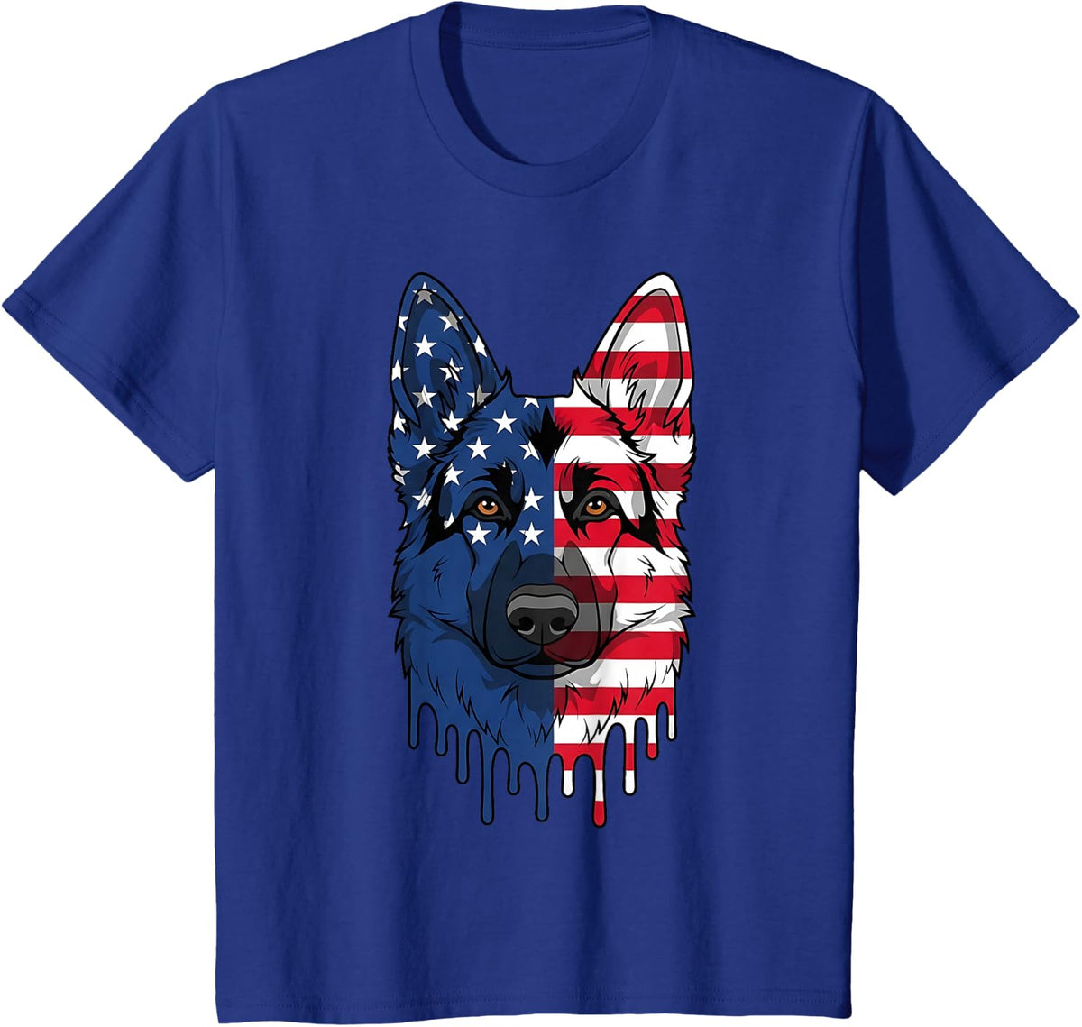 4th of July German Shepherd Dog American Flag Patriotic T-Shirt - Royal Blue