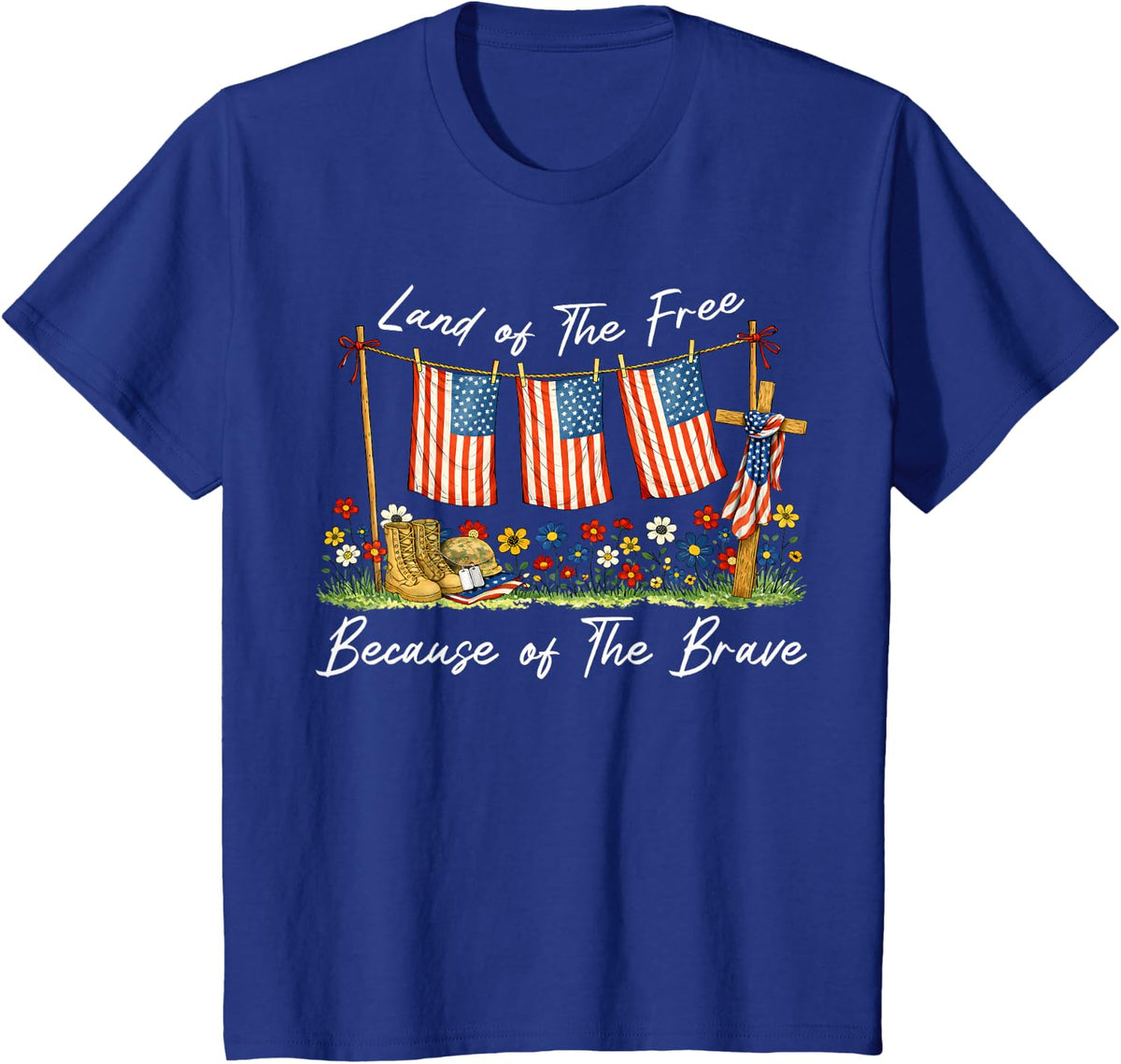 Land of The Free Because of The Brave Memorial Day Veteran T-Shirt - Royal Blue