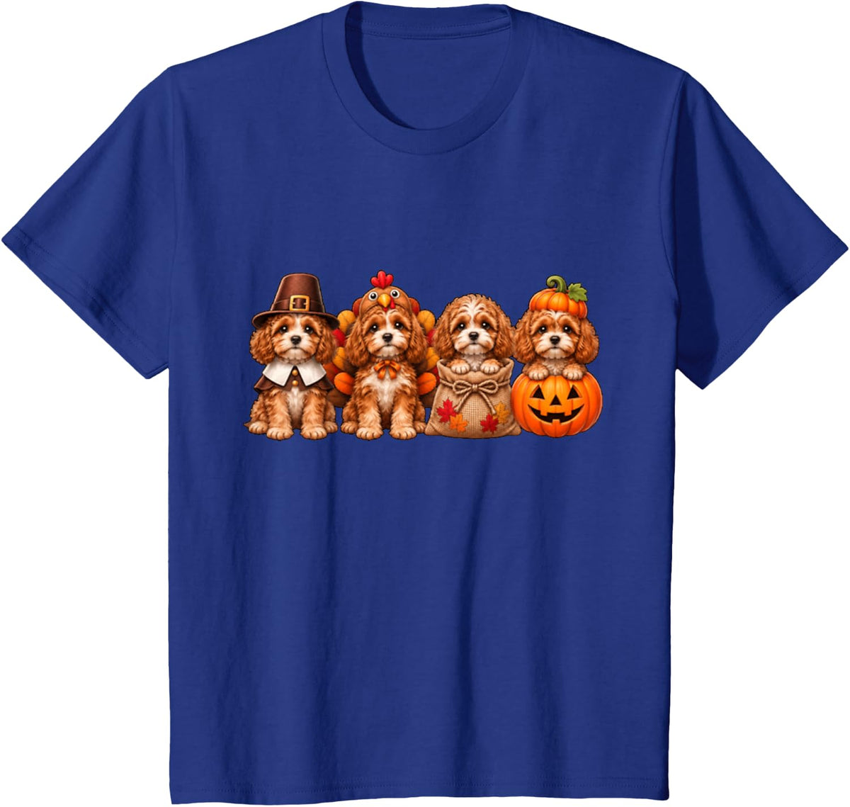 Cute Cavapoo Thanksgiving Halloween Puppy Graphic Dog T-Shirt - Royal Blue