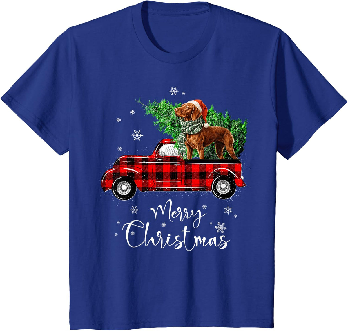 Funny Vizsla Riding Truck Christmas T-Shirt - Royal Blue