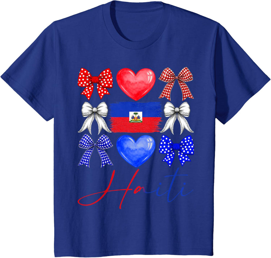 Cute Coquette Haitian Flag Day Haiti Pride T-Shirt Tee Women Girl - Royal Blue