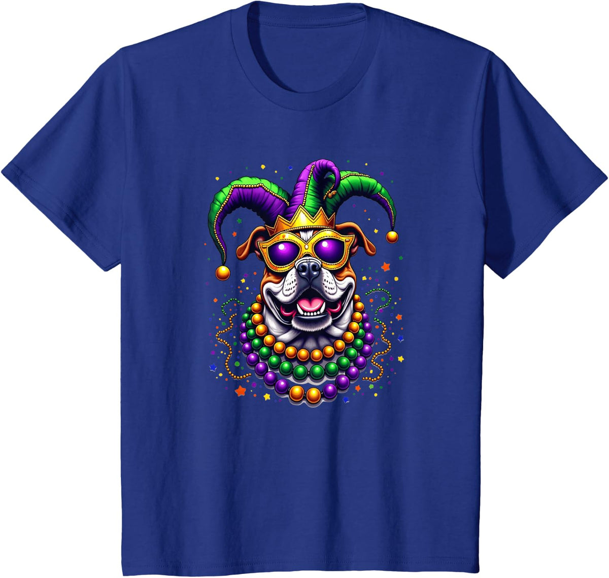 English Bulldog Dog Lover Cute Mardi Gras Carnival T-Shirt - Royal Blue