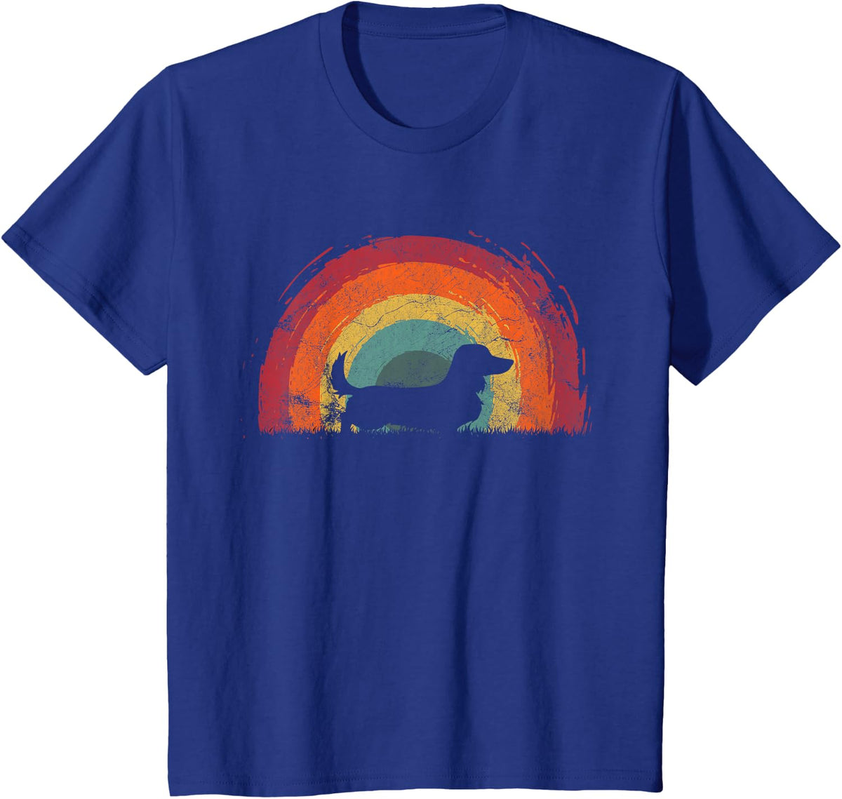 Long Haired Dachshund Vintage Rainbow Dog Men Women T-Shirt - Royal Blue