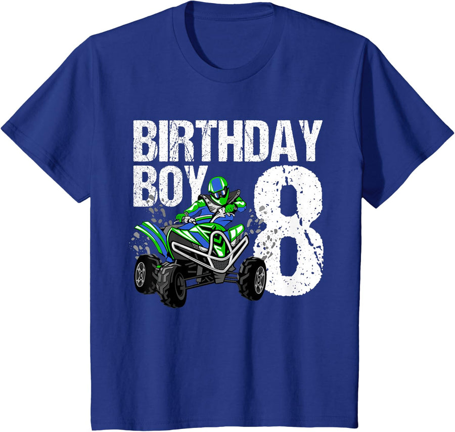 8 Year Old Quad Birthday Party Theme ATV 4 Wheeler 8th Gift T-Shirt - Royal Blue