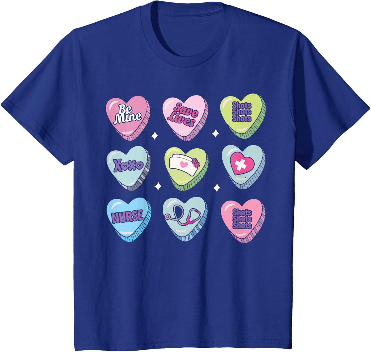 Nurse Conversation Hearts Stethoscope Valentine T-Shirt - Royal Blue