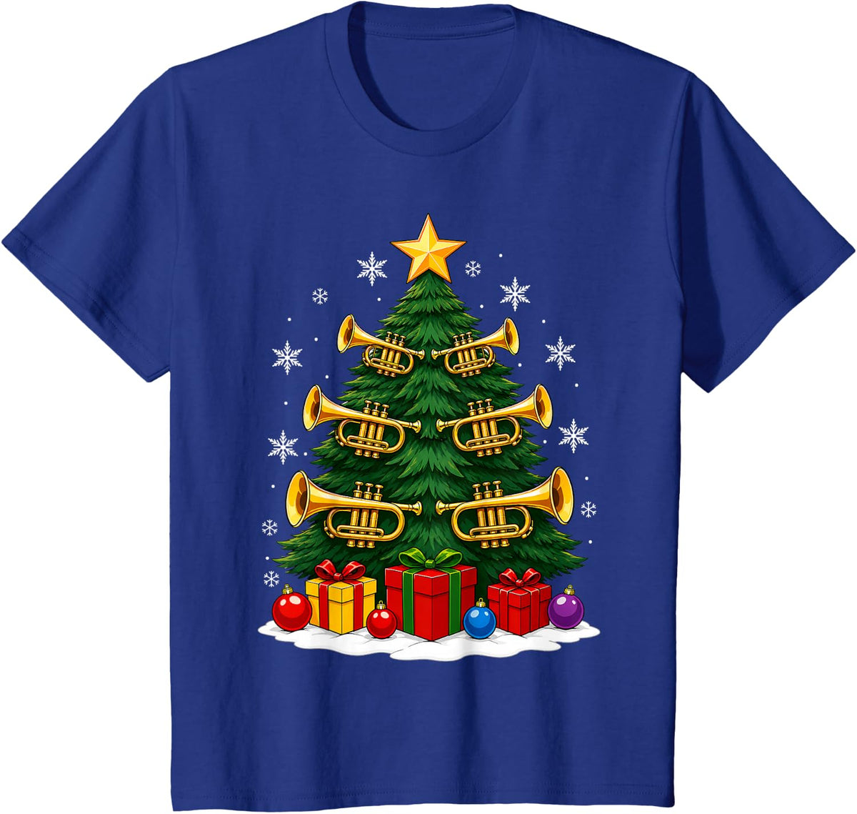Festive Musical Instruments Trumpet Holiday Christmas Tree T-Shirt - Royal Blue