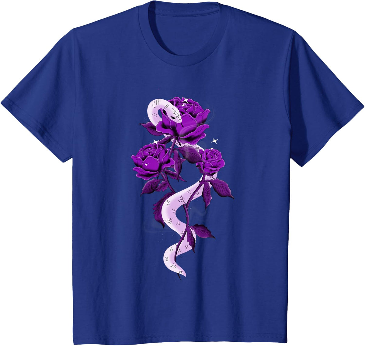 Snake and Gothic Aesthetic Purple Rose Flower T-Shirt - Royal Blue