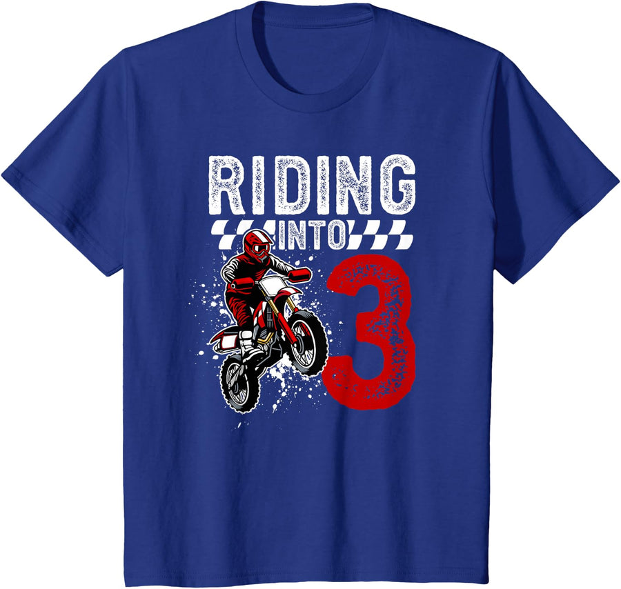3rd Dirt Bike Birthday Three Year Old Dirt Biker Birthday T-Shirt - Royal Blue