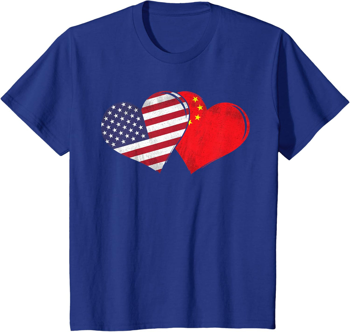 Vintage China - American Flag Heart For Chinese T-Shirt - Royal Blue