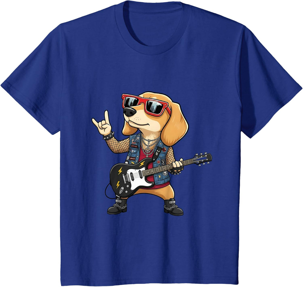 Dachshund Dog Playing Bass Guitar Guitarist Rocker Pose Cool T-Shirt - Royal Blue