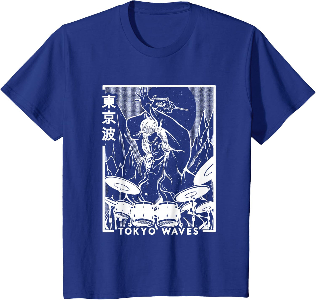 Samurai Playing Drums Japanese Futurism Japan Art Drummer T-Shirt - Royal Blue