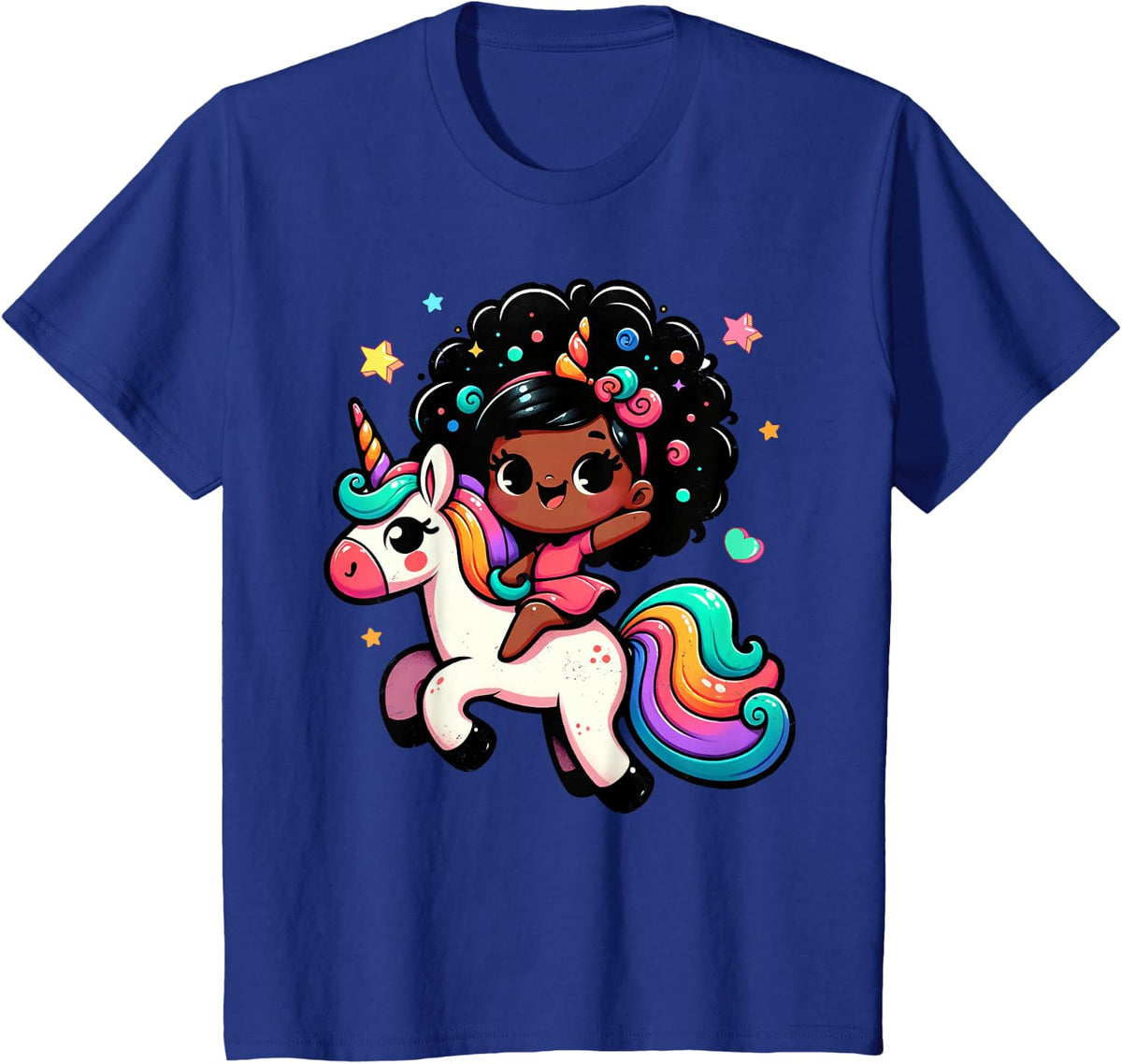 Cute Black Girl Unicorn Bday African American Women Kids T-Shirt - Royal Blue