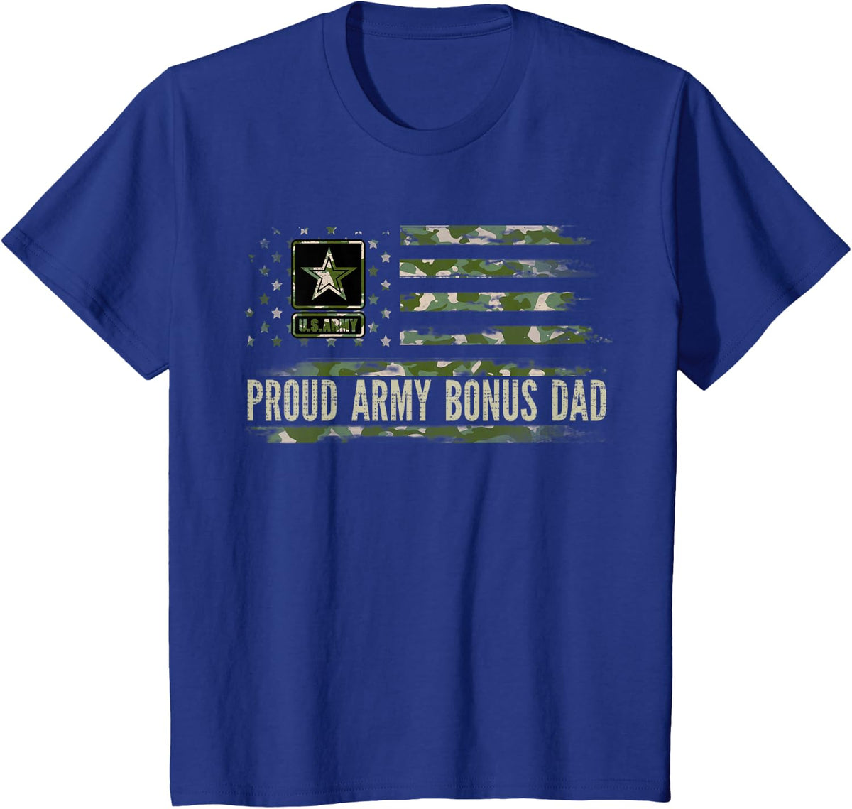 Vintage Proud Army Bonus Dad Camo American Flag Veteran Gift T-Shirt - Royal Blue