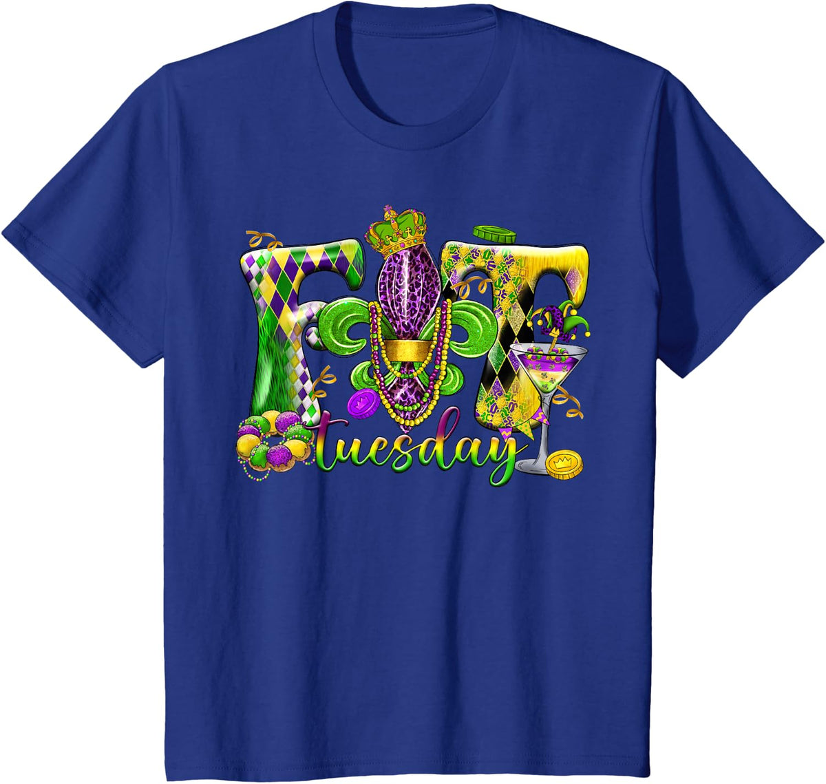 Fat Tuesday Mardi Gras 2025 Carnival Men Women Kids T-Shirt - Royal Blue