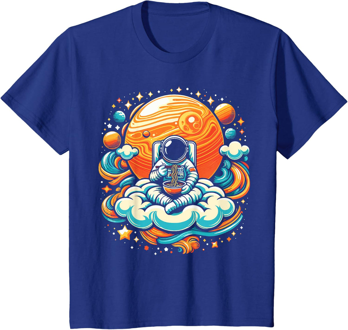 Astronaut Ramen Eating Noodles Anime Space Astronaut T-Shirt - Royal Blue