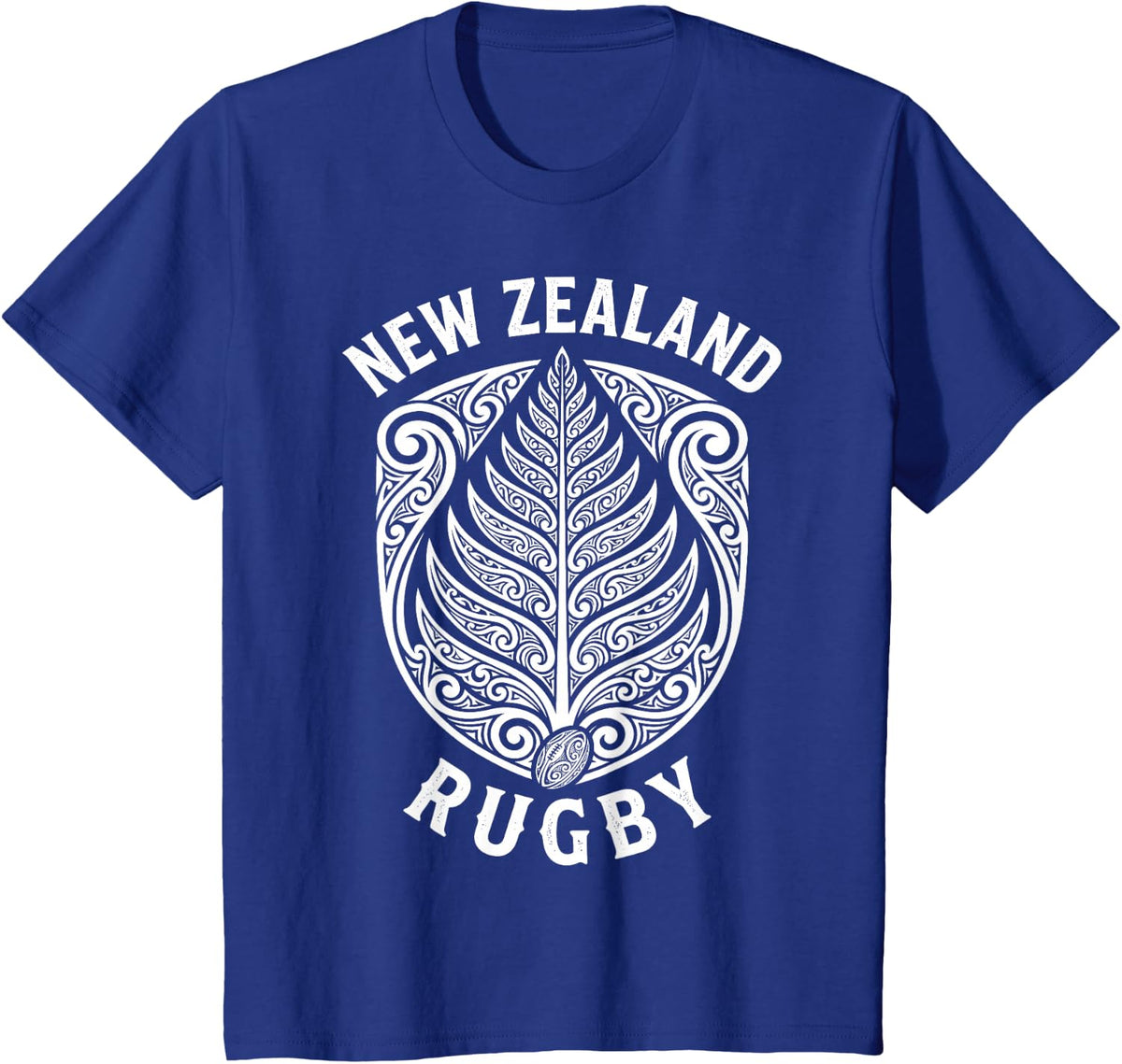 New Zealand Rugby Silver Fern with Traditional Maori Pattern T-Shirt - Royal Blue