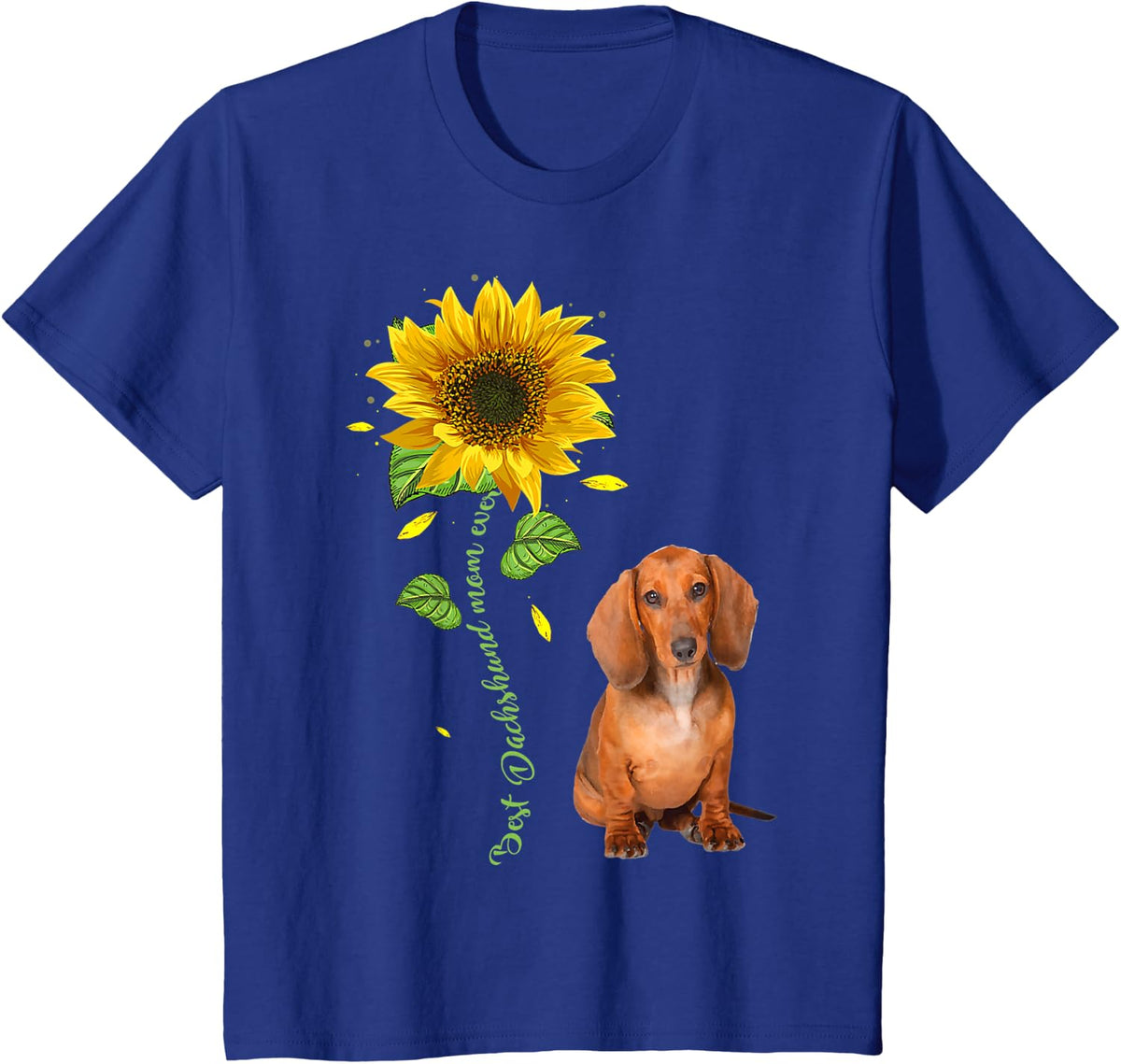 Dachshund Mom Ever Sunflower Cute Dog T-Shirt - Royal Blue