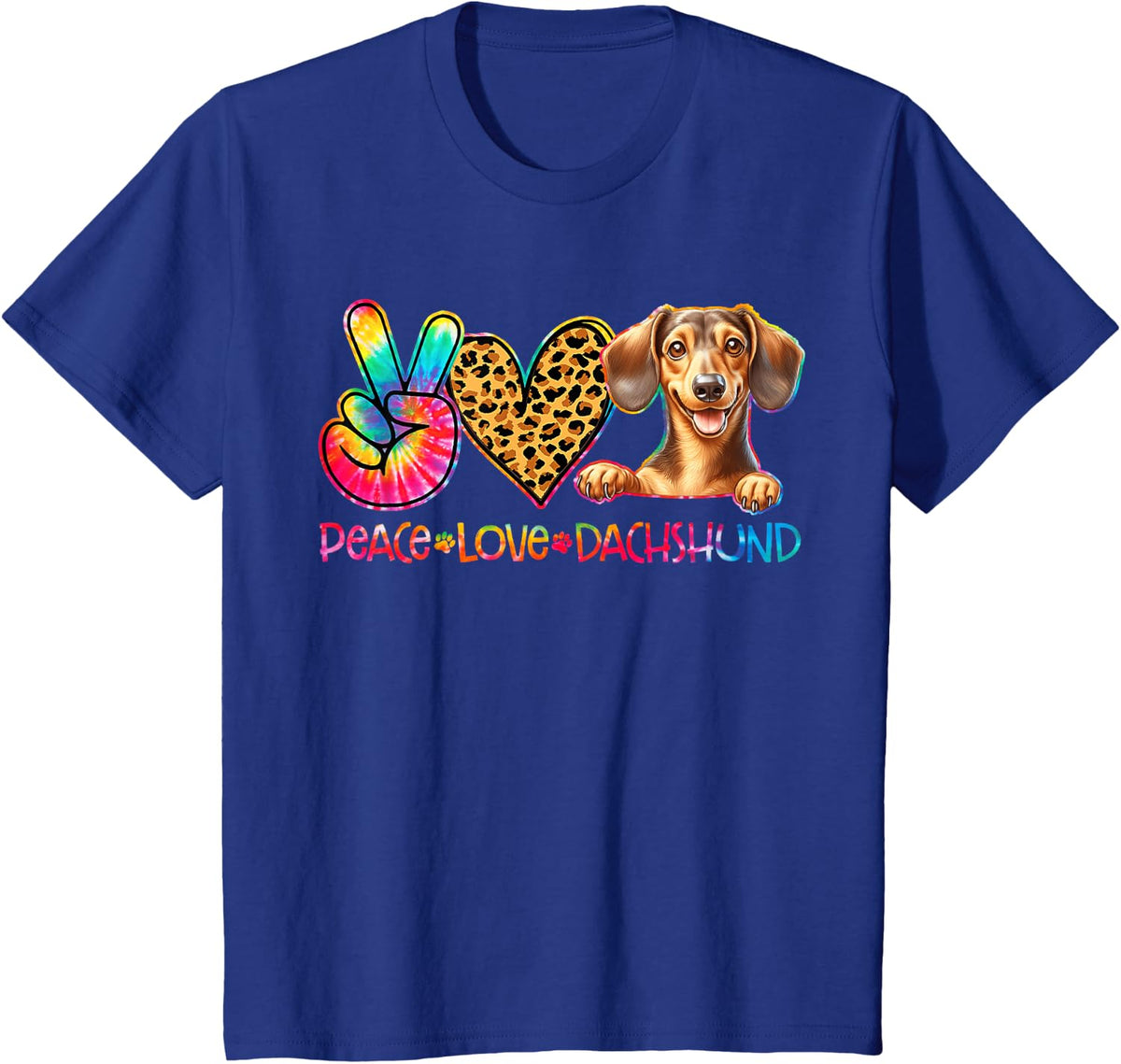 Peace Love Dachshund Tie Dye Dog Lover T-Shirt - Royal Blue