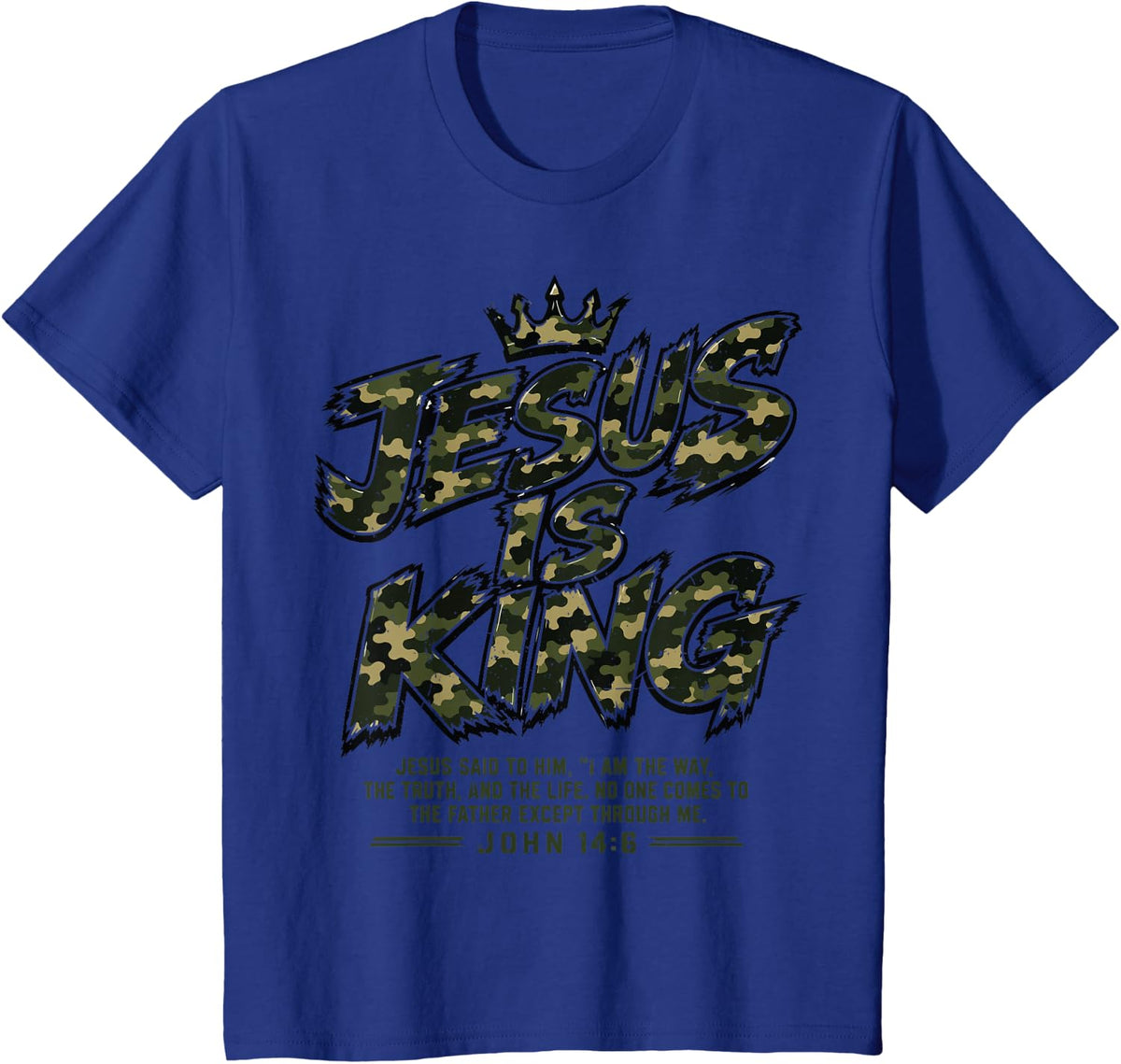 Youth Camo Christian Teen Boy Jesus is King Camouflage Faith T-Shirt - Royal Blue