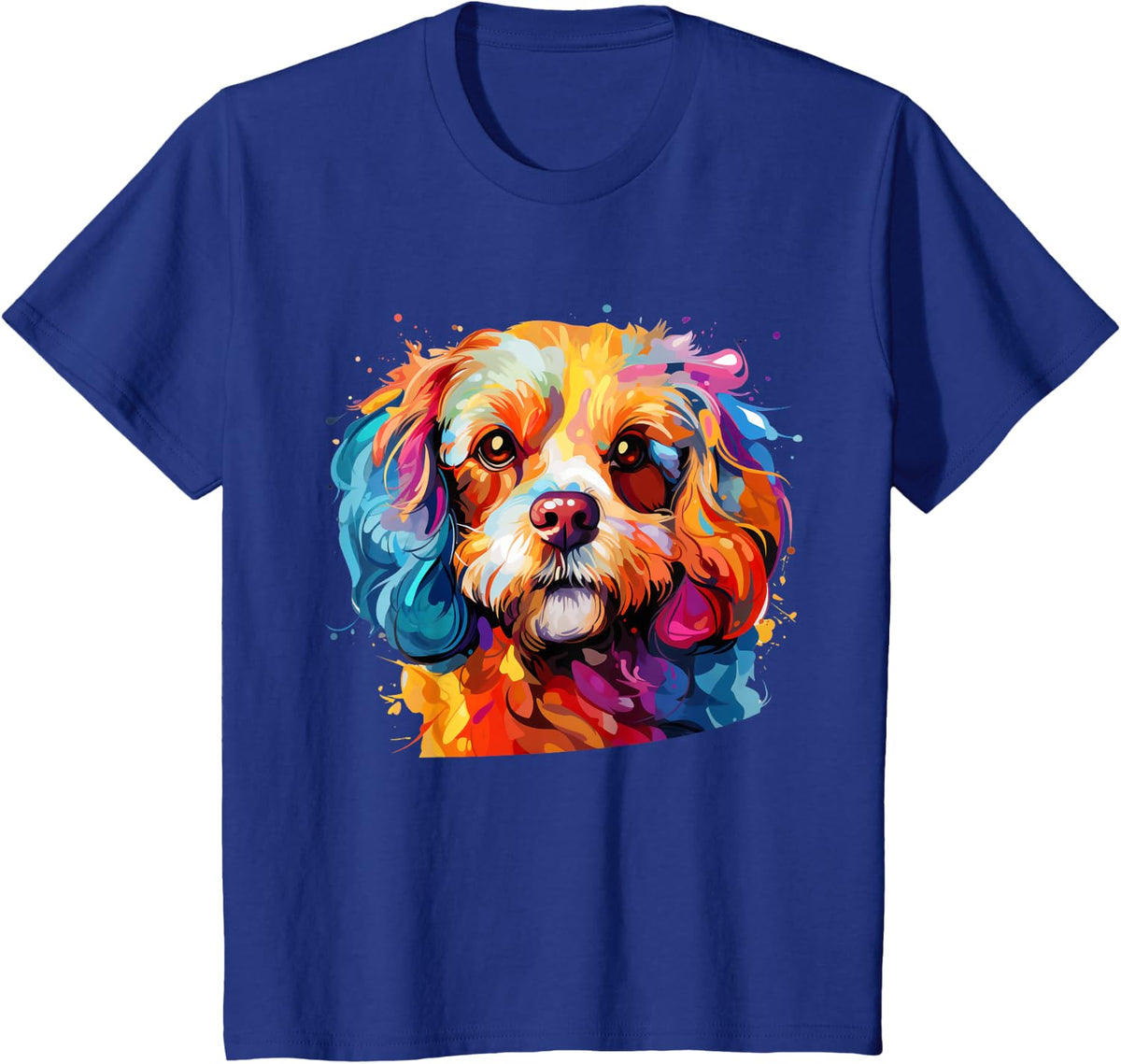 Cavapoo Portrait, Portrait Colour Artwork T-Shirt - Royal Blue