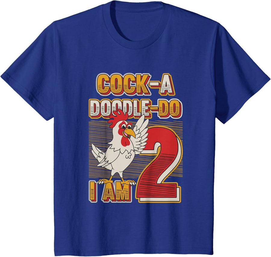 2nd Birthday Farm Animals Themed Cock-A-Doodle-Doo I Am Two T-Shirt - Royal Blue