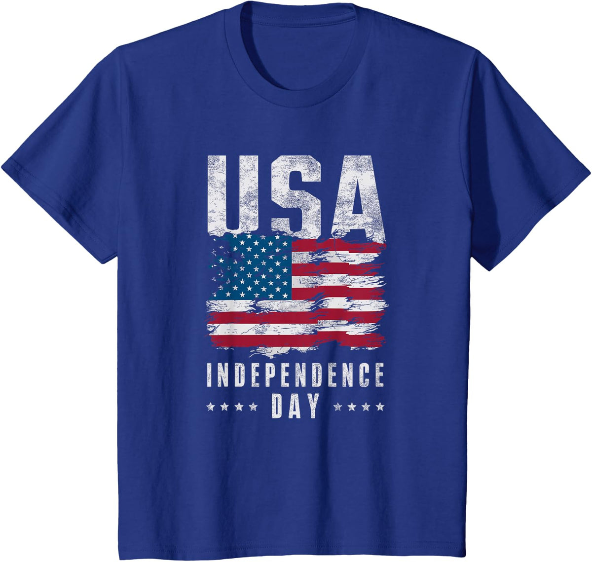 Patriotic USA Independence Day Flag Distressed Design T-Shirt - Royal Blue