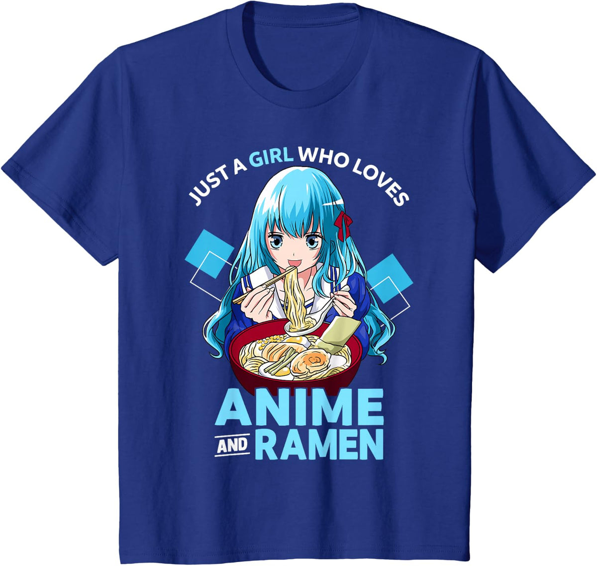 Just A Girl Who Loves Anime and Ramen Bowl Teen Girl T-Shirt - Royal Blue