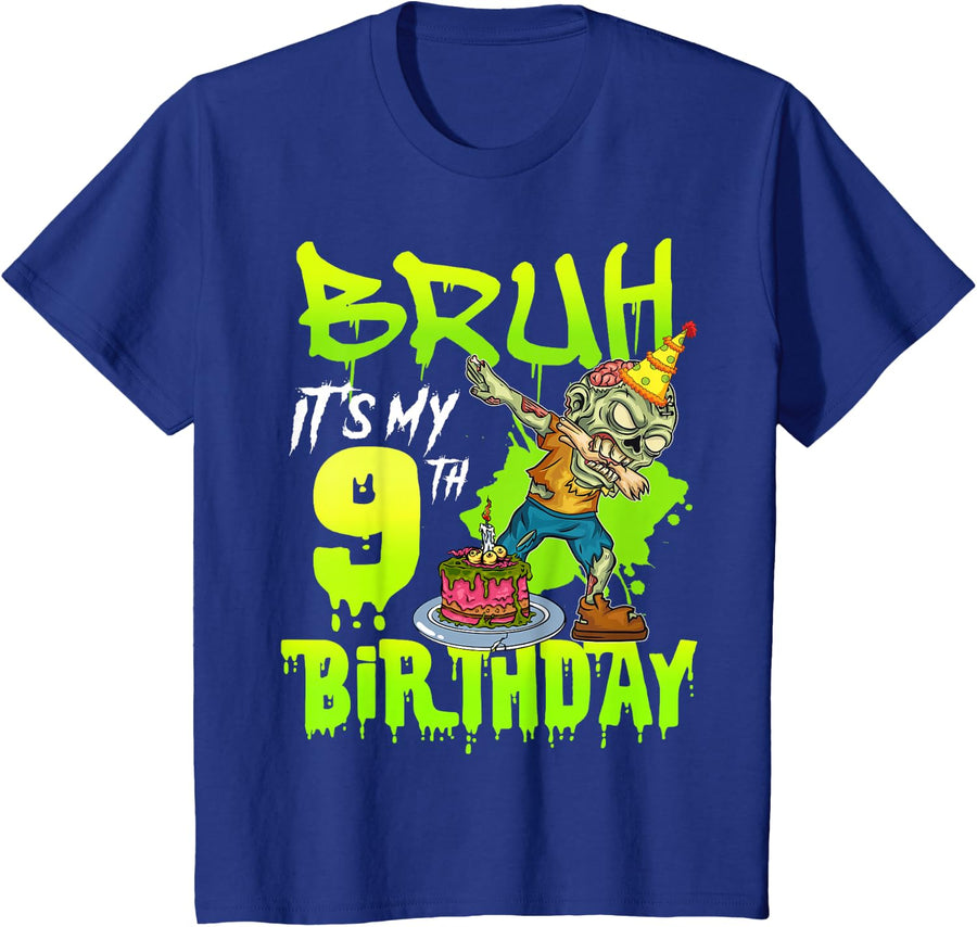 Bruh It's My 9th Birthday Zombie Lover 9 Years Old Boys T-Shirt - Royal Blue