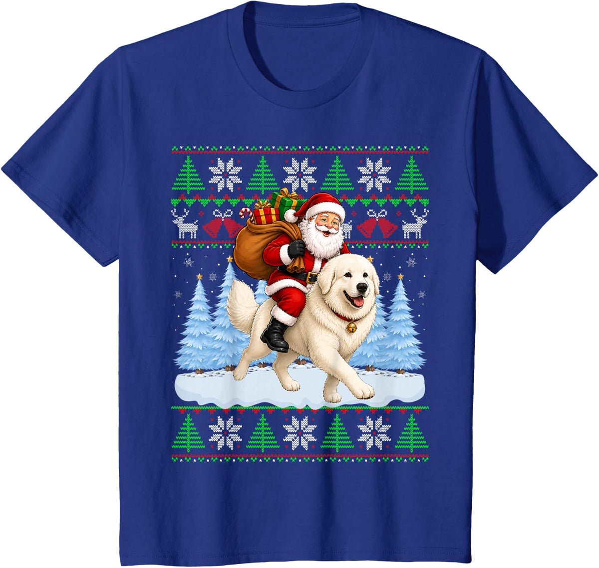 Ugly Xmas Funny Santa Riding Great Pyrenees Dog Christmas T-Shirt - Royal Blue