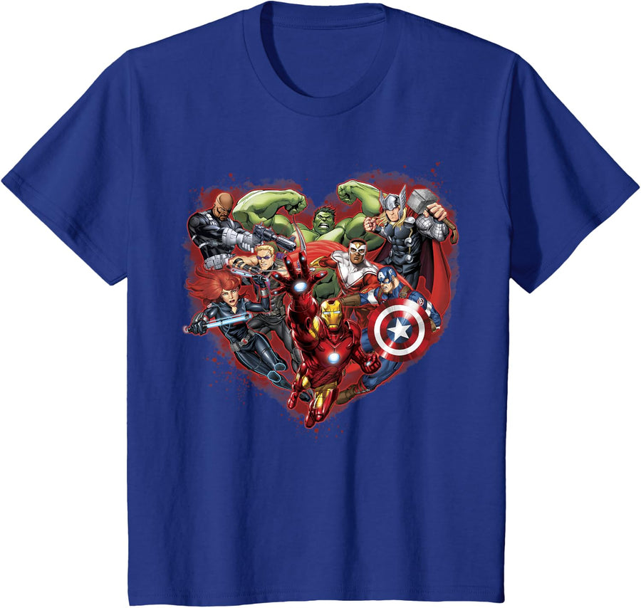 Marvel Avengers Valentine's Day Heart Group Shot Valentine T-Shirt - Royal Blue