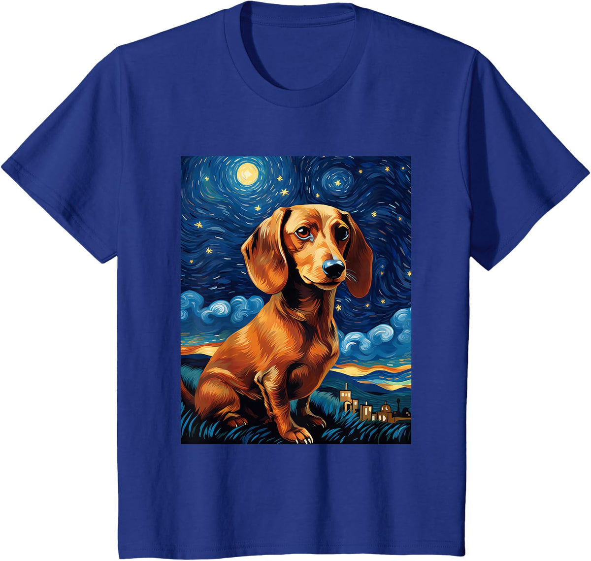 Dachshund Starry Night Van Gogh Dachshund Lover Art T-Shirt - Royal Blue