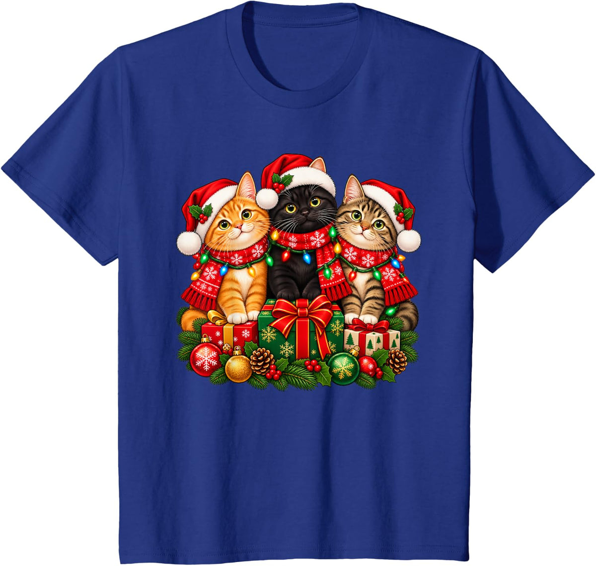 Cat Christmas Xmas T-Shirt - Royal Blue