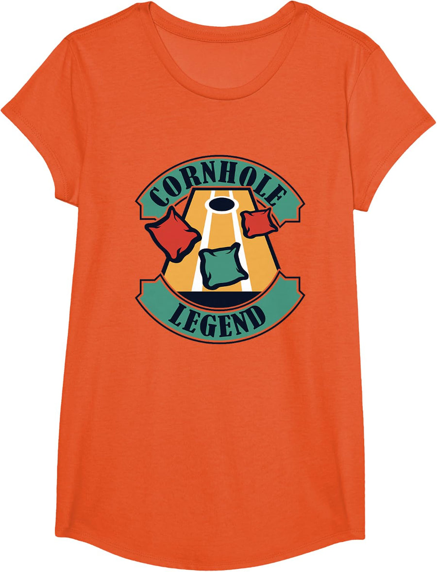 Cornhole Legend Game Boards Bean Bag Professional Cornhole T-Shirt - Girls Orange