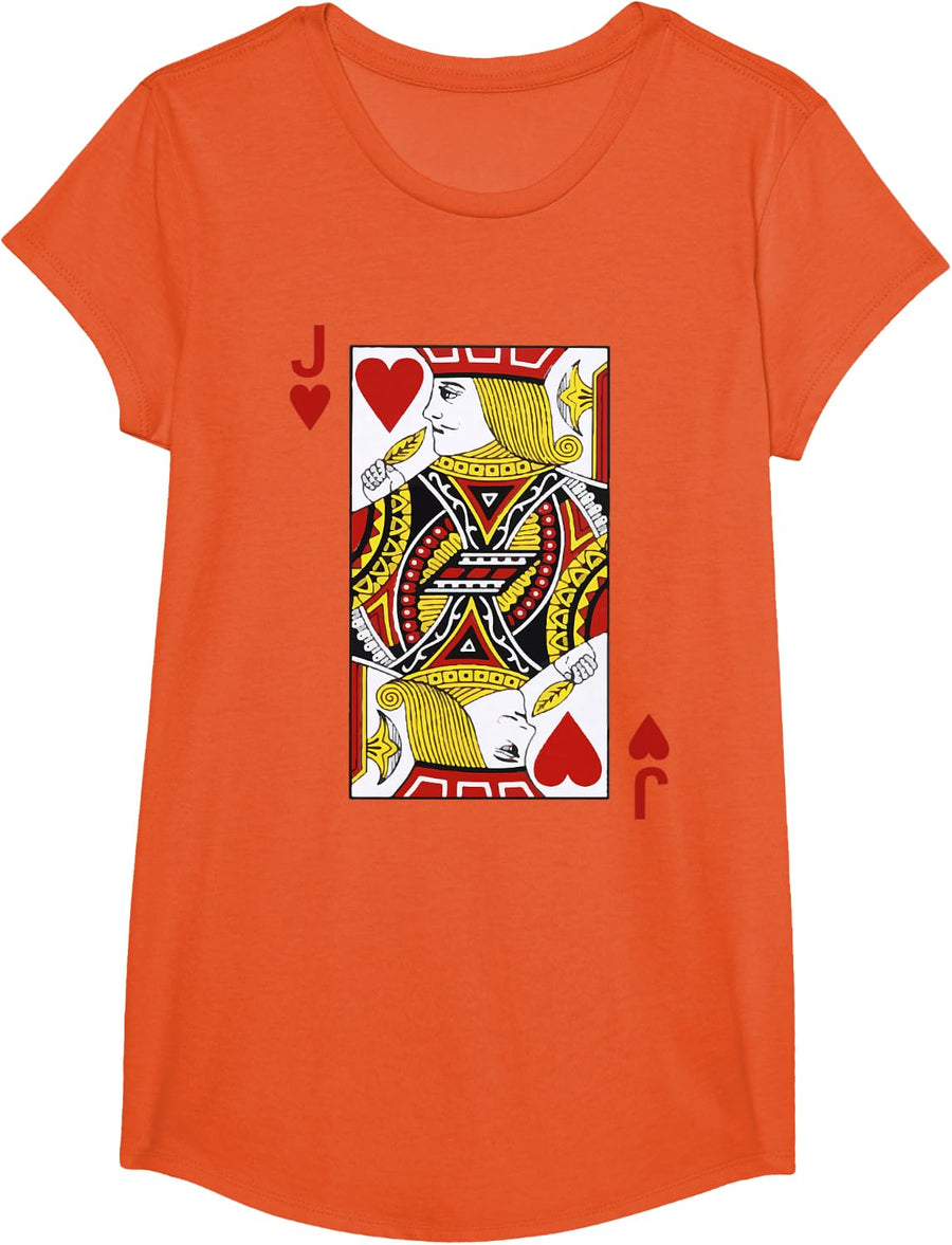 Jack of Hearts Tshirt Blackjack Cards Poker 21 JTee Shirt T-Shirt - Girls Orange