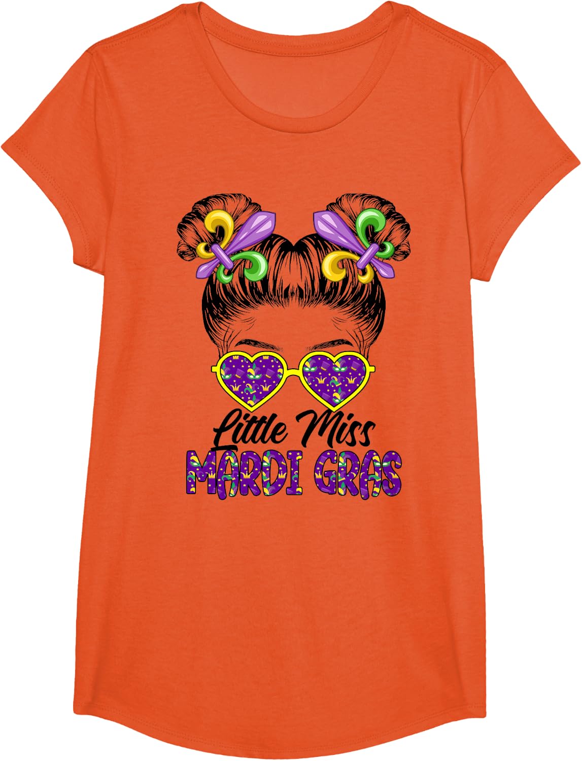 Funny Mardi Gras shirt Miss Mardi Gras Messy Bun T-Shirt - Girls Orange