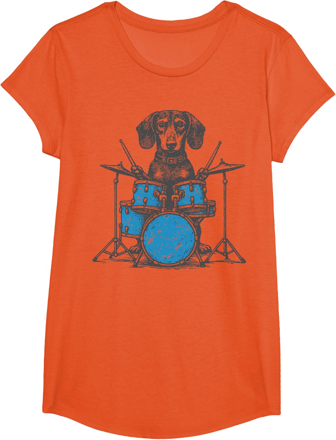 Dachshund Drummer Wiener Dog Drum Set T-Shirt - Girls Orange