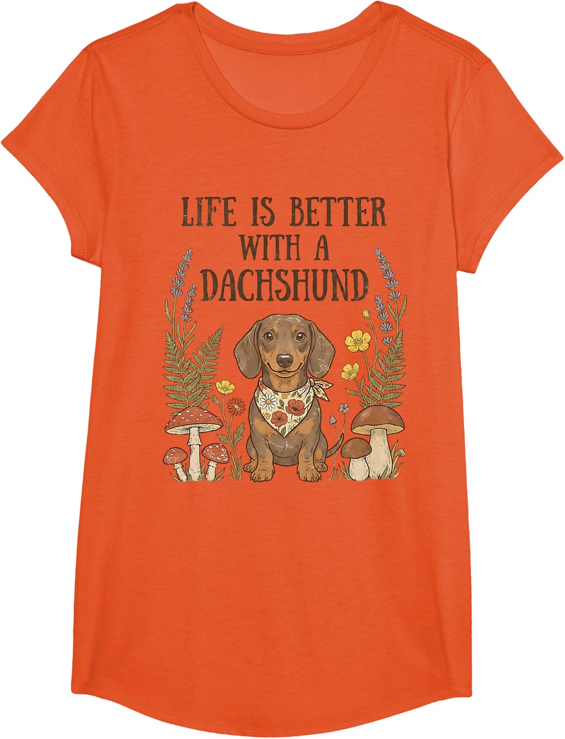Life is Better with A Dachshund Wiener Dog Lover Weenie T-Shirt - Girls Orange