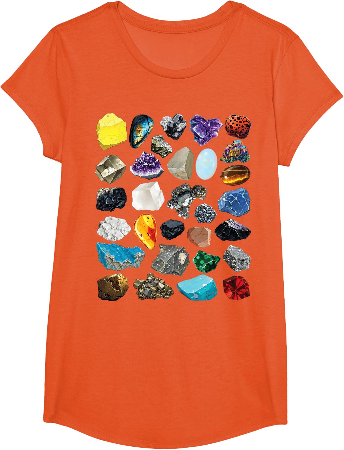 Types of Rocks & Minerals Gemology & Geology Educational T-Shirt - Girls Orange